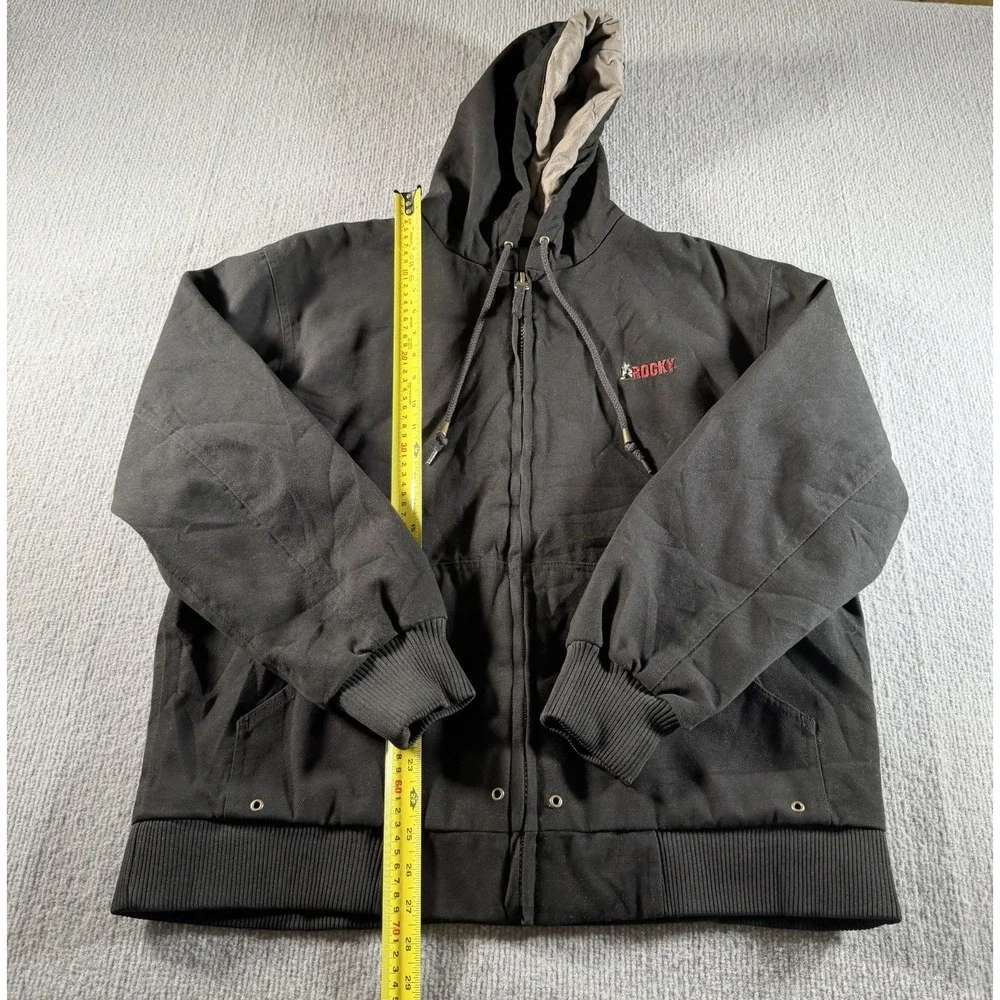 Rocky Workwear Jacket Mens Large Duck Canvas Lined Hooded Thinsulate Black - Picture 6 of 6